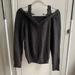 Grey off the shoulder sweater with lace detailing